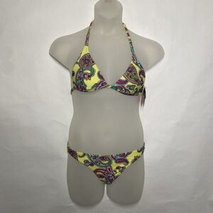 Cia Maritima Brazilian 2-pc Bikini Size L Lemon Yellow Multicolor Paisley